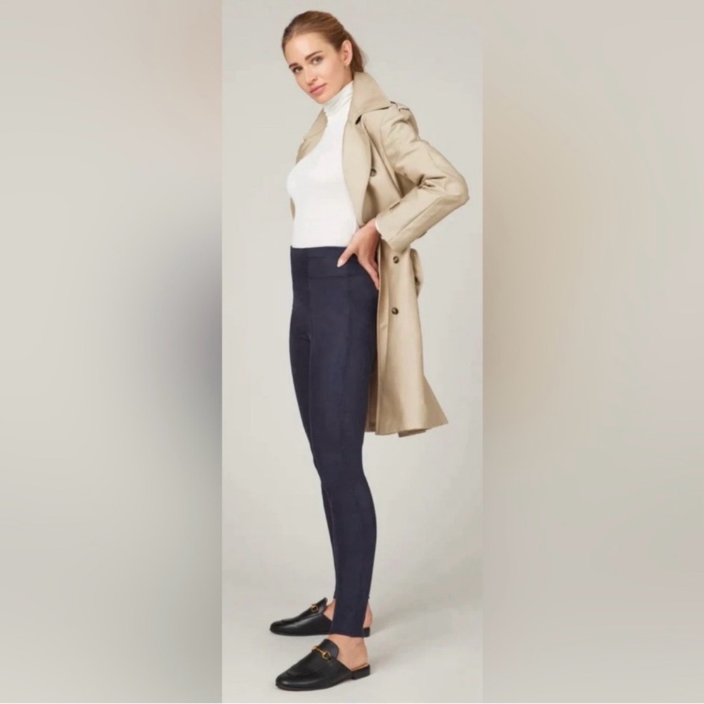 New SPANX Navy Faux Suede Leggings S